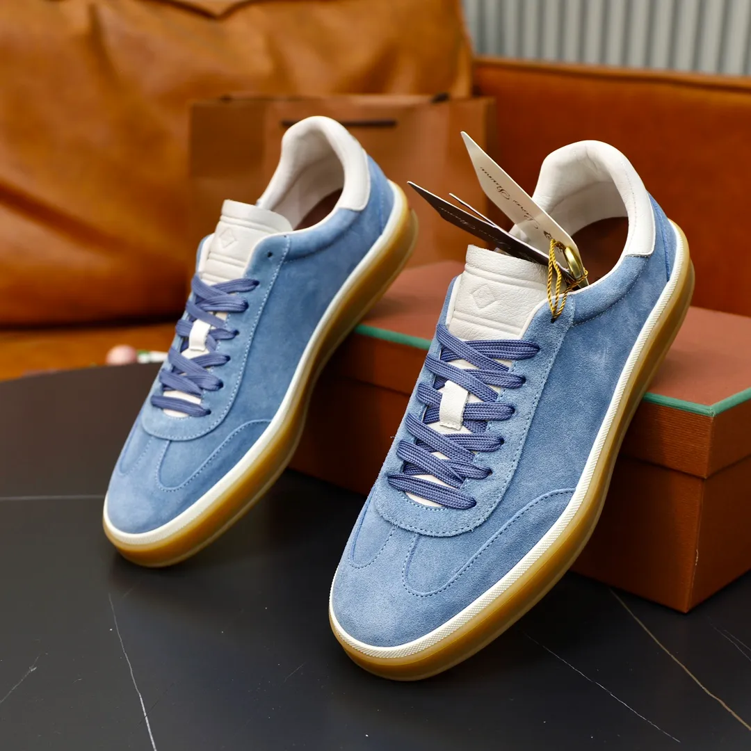 Men's Men's Shoes💰540💰••New Products•• LoroPian*_Noyo-Pianya New men's casual moral training sneakers, LP lace-up casual shoes!  Made of original imported soft cowhide and suede fabric, it highlights the sporty style. The heel is decorated with logo embossing and the original molding. The raw rubber translucent sole combined with the color welt adds a sense of modernity to the shoe. The shoe is overall refreshing and easy to match with style. It has a full cowhide lining for the feet. The original box packaging at the counter comes with wooden balls and a dust bag! Size: 38-44 (.45 customized)